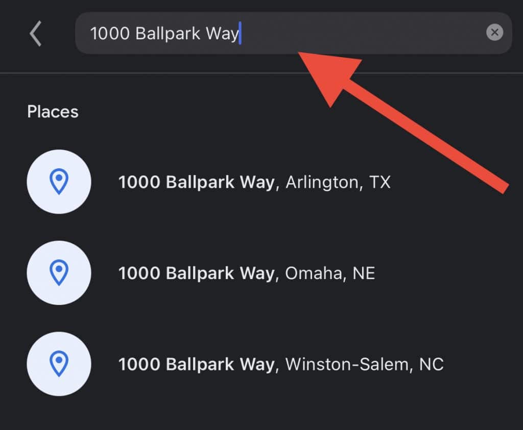 Screenshot of Address Search on Google Earth App