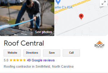 Google My Business Listing for North Carolina Roofer